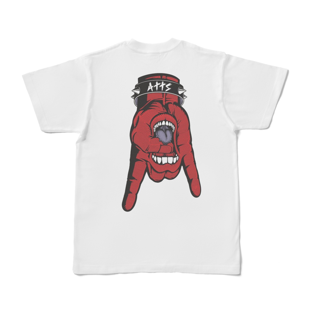 メロイックハンド 表青 裏赤(T-shirt White)