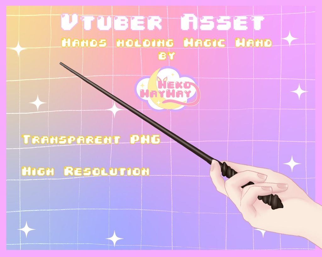 魔法の杖を持った手のVtuberアセット - 魔女と魔法使いのアクセサリー - 幻想的なVTuber、ストリーマー、およびYouTuber向けのマジックインスパイア 2D PNG