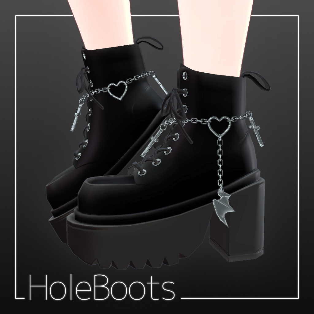 【3Dモデル】ゴシック厚底ホールブーツ【複数アバター対応】