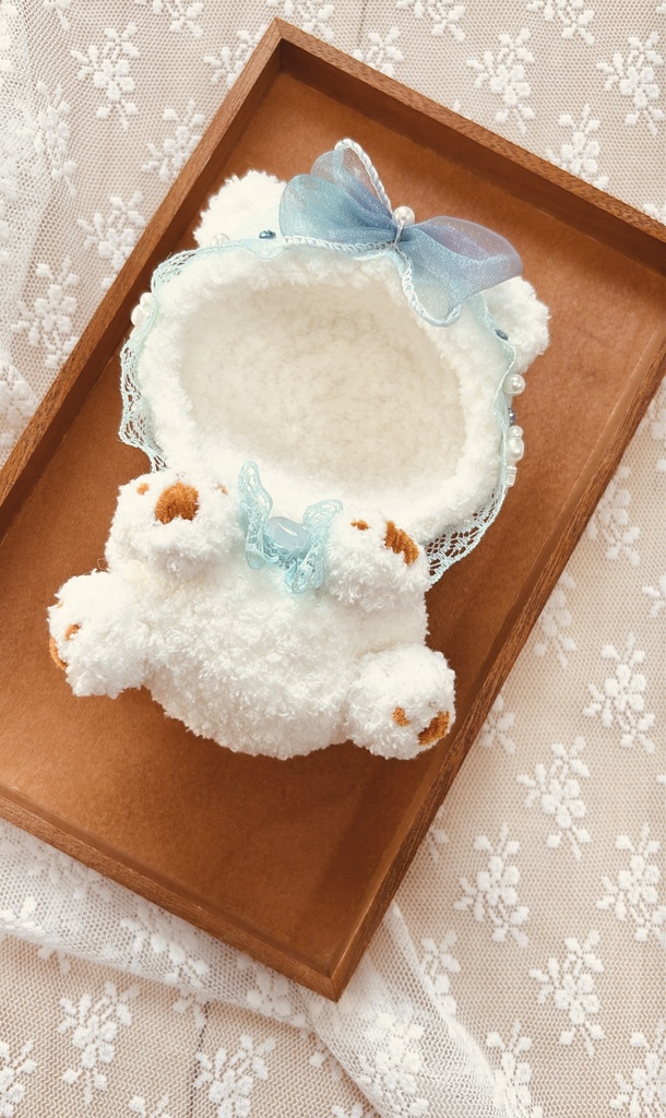 10cmぬいサイズ青のおリボンがかわいい清楚なくまさんの着ぐるみ