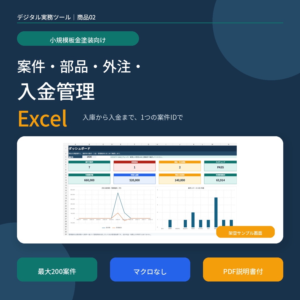 【最大200案件】板金塗装向け｜案件・部品・外注・入金管理Excel