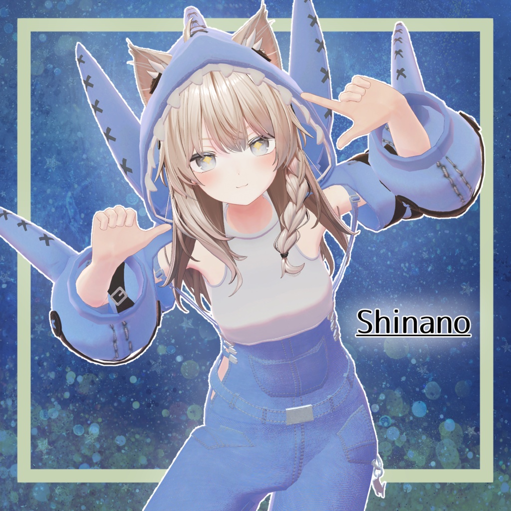 シャークフード_オーバーオールコーデ(SHARK_Hoodie_OverAlls)