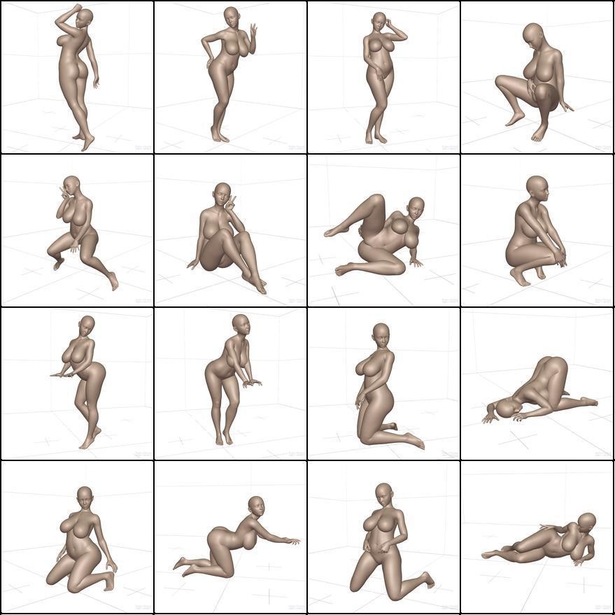 作画用の女体ポーズ集 ムチムチ体型編