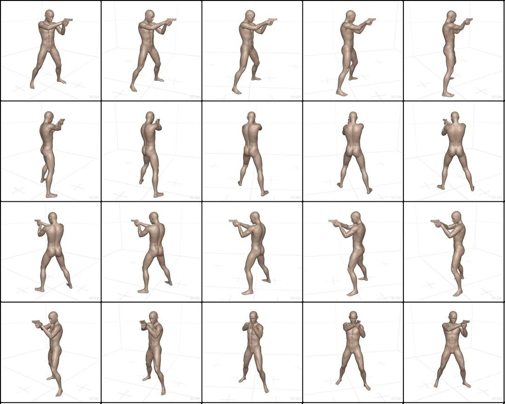 作画用の戦闘ポーズ集 男・拳銃編