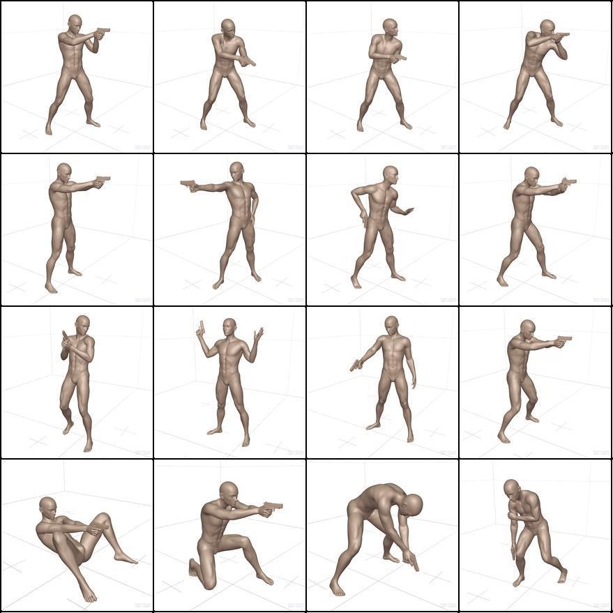 作画用の戦闘ポーズ集 男・拳銃編
