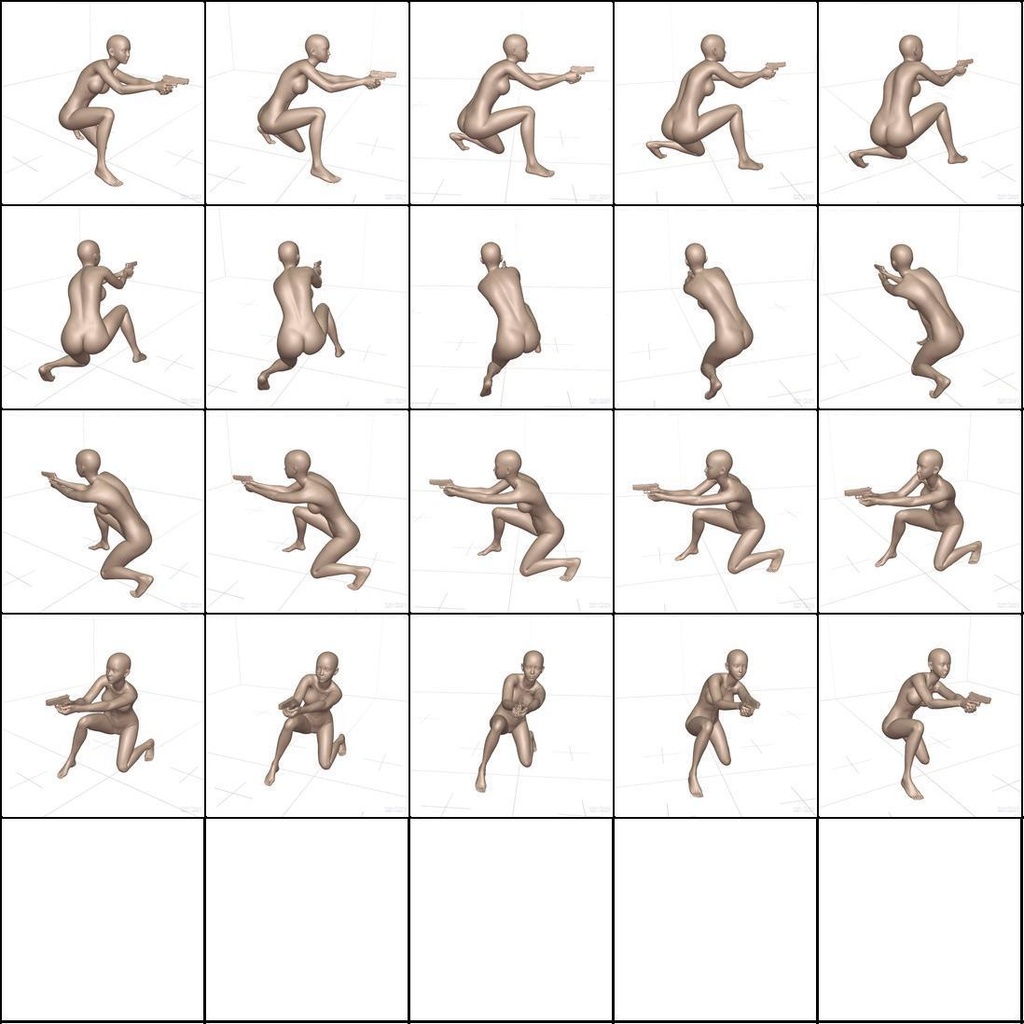 作画用の戦闘ポーズ集 女・拳銃編