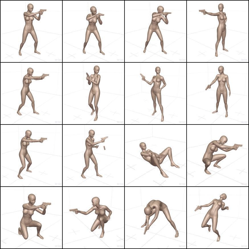 作画用の戦闘ポーズ集 女・拳銃編