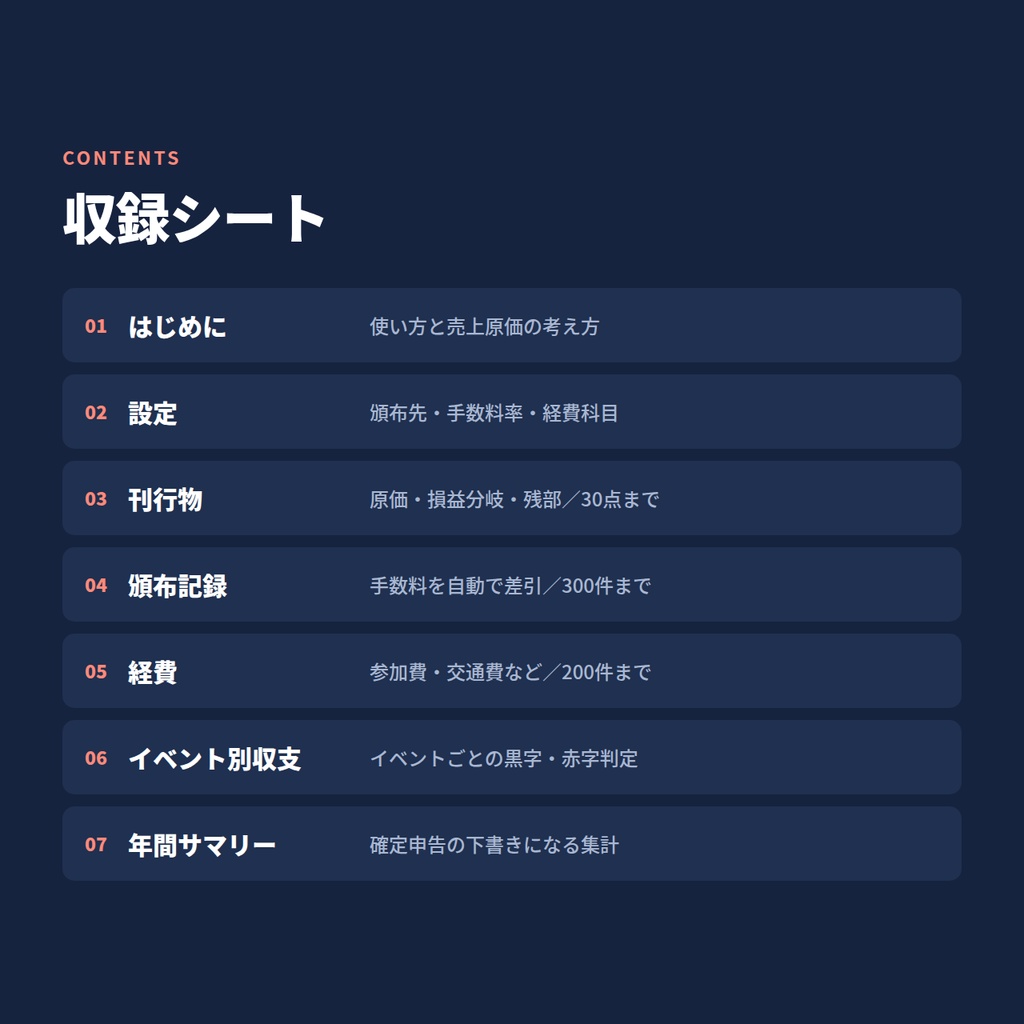 同人活動 収支・在庫管理シート|原価・損益分岐・在庫・確定申告まで1枚で