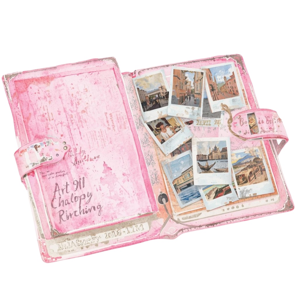 水彩 ピンクアンティーク 旅行クリップアートセット – 10点 PNG 背景透過