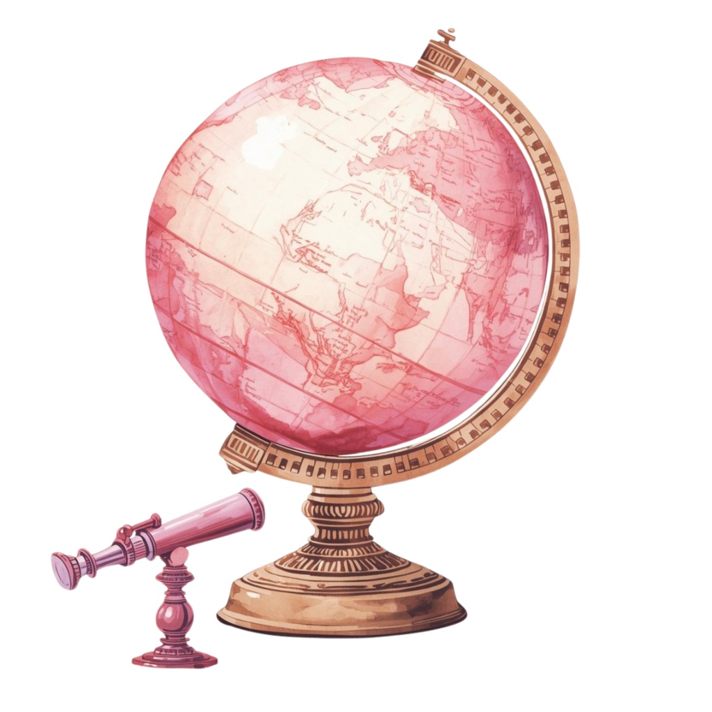 水彩 ピンクアンティーク 旅行クリップアートセット – 10点 PNG 背景透過