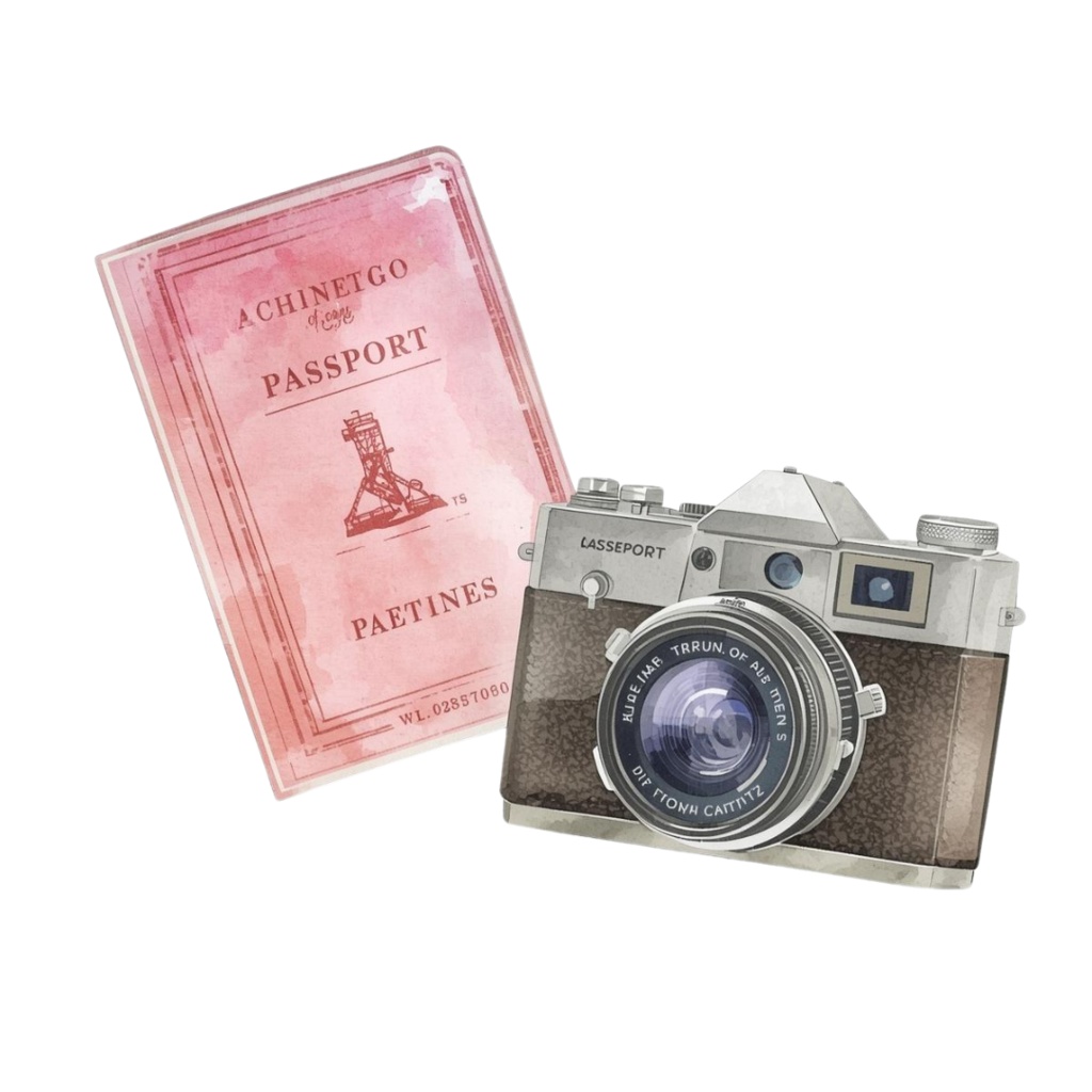 水彩 ピンクアンティーク 旅行クリップアートセット – 10点 PNG 背景透過