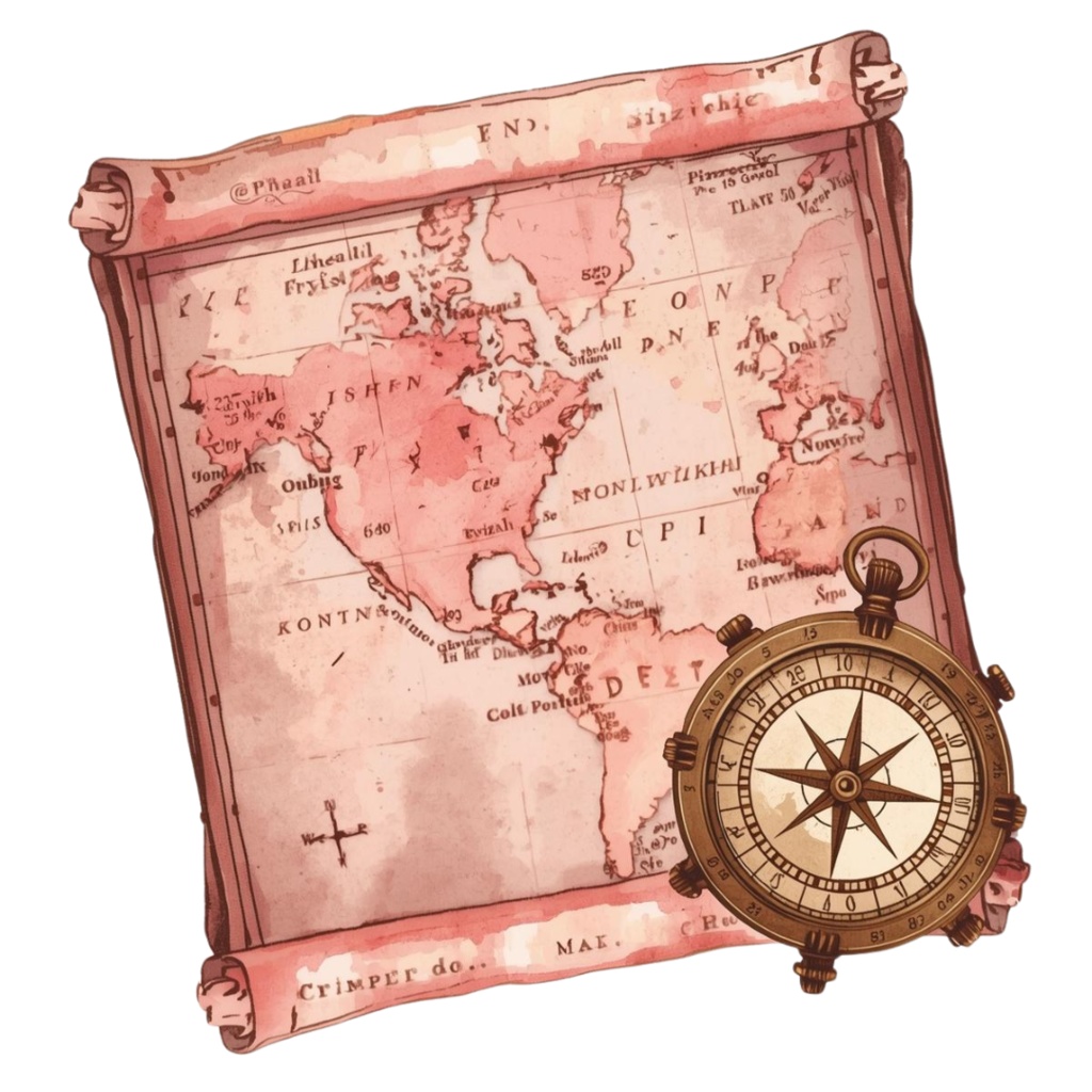 水彩 ピンクアンティーク 旅行クリップアートセット – 10点 PNG 背景透過