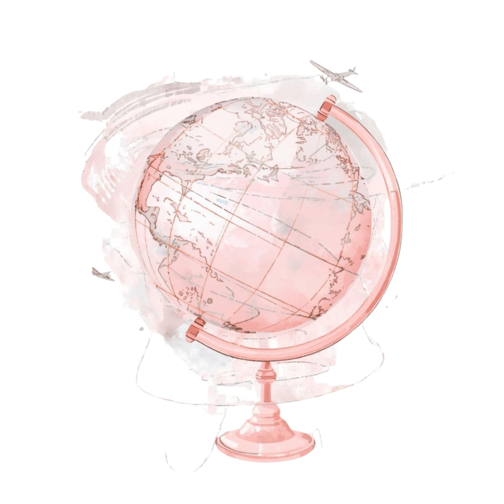 水彩 ピンクアンティーク 旅行クリップアートセット – 10点 PNG 背景透過