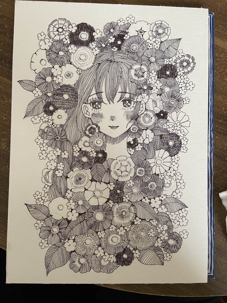 花と少女 モノクロイラスト Chocomint Booth