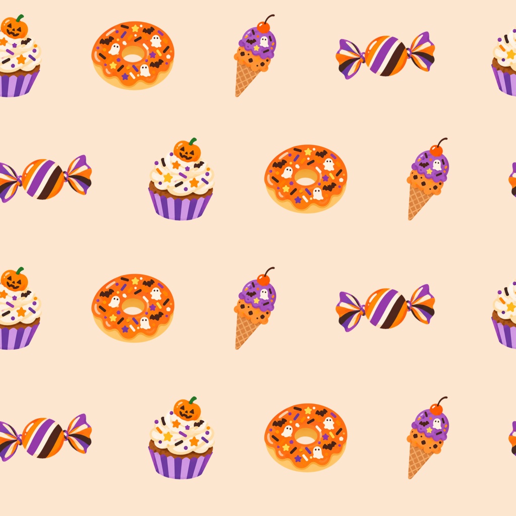SWEET HALLOWEEN｜ハロウィンお菓子柄 デジタルペーパー 4枚セット