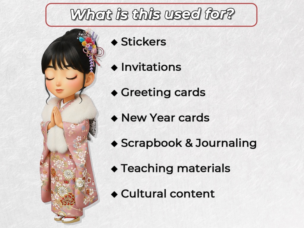 振袖姿のちびキャラ女性 クリップアート 27ポーズセット|6KサイズPNG,透過背景,日本の礼儀作法に則った素材