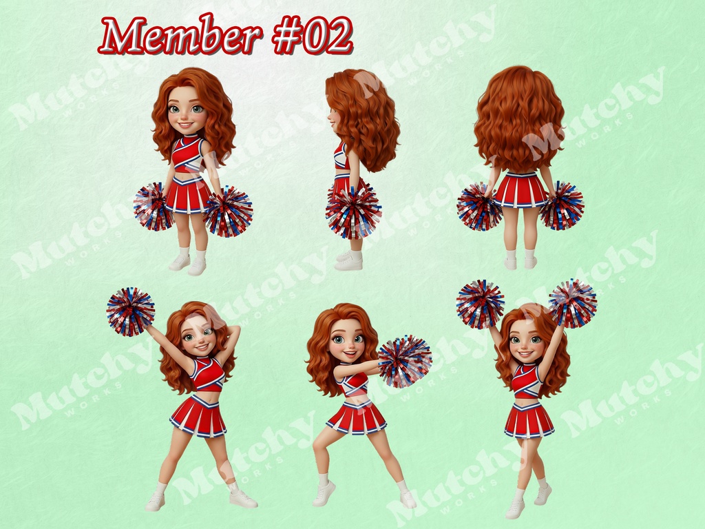スクール チアリーダーズ ダイバーシティ クリップアート 48ポーズセット|6KサイズPNG,透過背景,8キャラクター