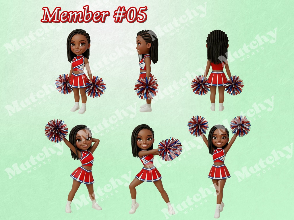 スクール チアリーダーズ ダイバーシティ クリップアート 48ポーズセット|6KサイズPNG,透過背景,8キャラクター