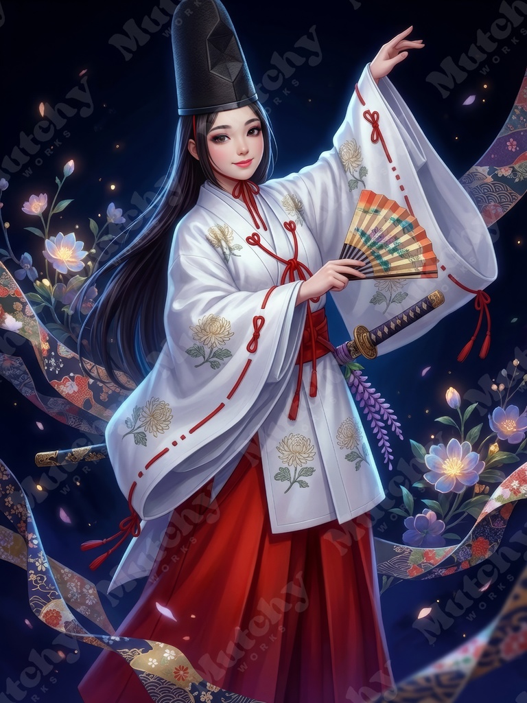 白拍子の舞姿イラスト 5ファイル|6KサイズPNG アニメ調