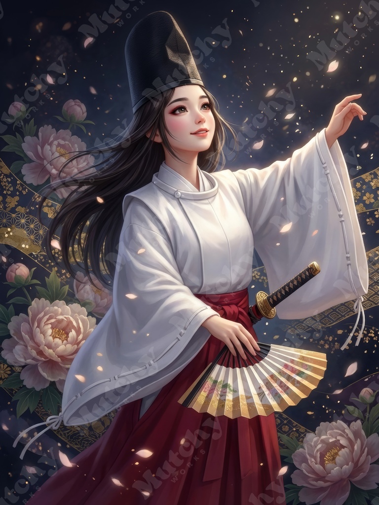 白拍子の舞姿イラスト 5ファイル|6KサイズPNG アニメ調