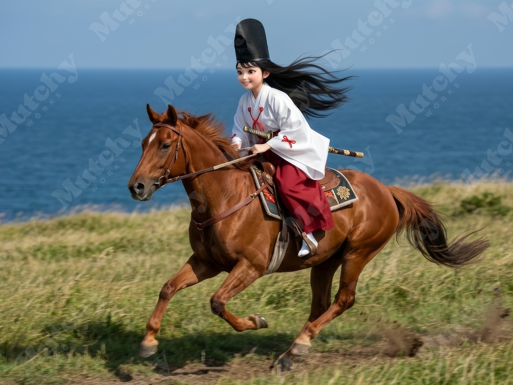 白拍子の乗馬姿イラスト 5ファイル|6KサイズPNG フィギュア調