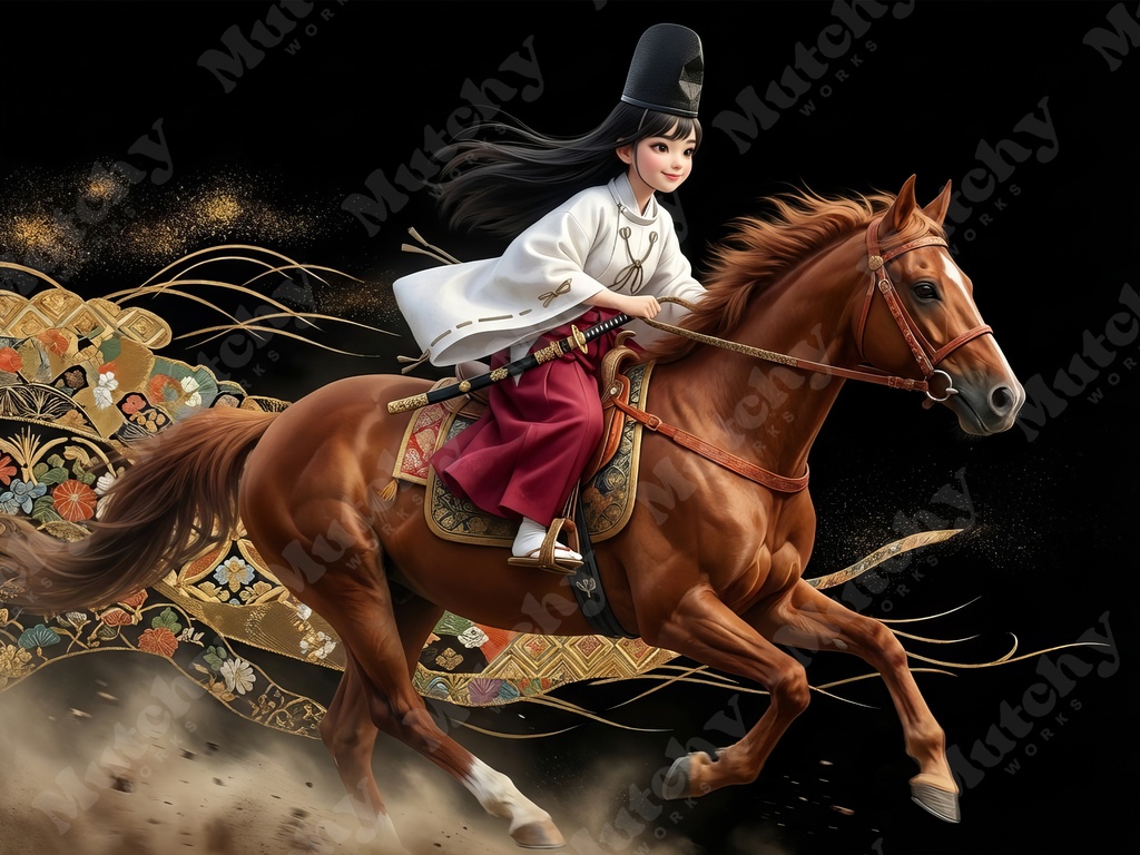 白拍子の乗馬姿イラスト 5ファイル|6KサイズPNG フィギュア調