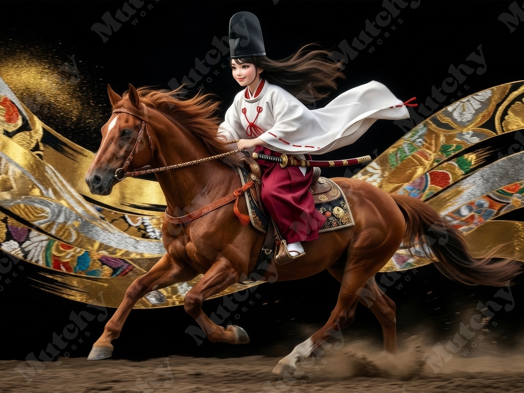 白拍子の乗馬姿イラスト 5ファイル|6KサイズPNG フィギュア調