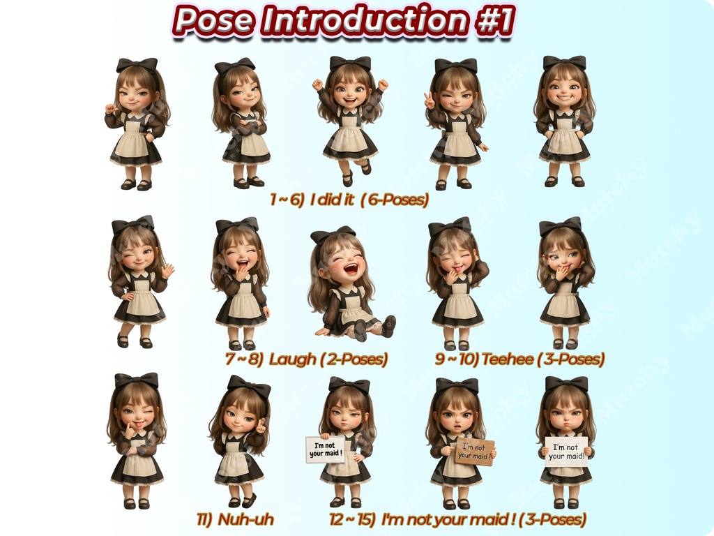 メイド少女クリップアート 50ポーズセット【4K PNG・透過背景】