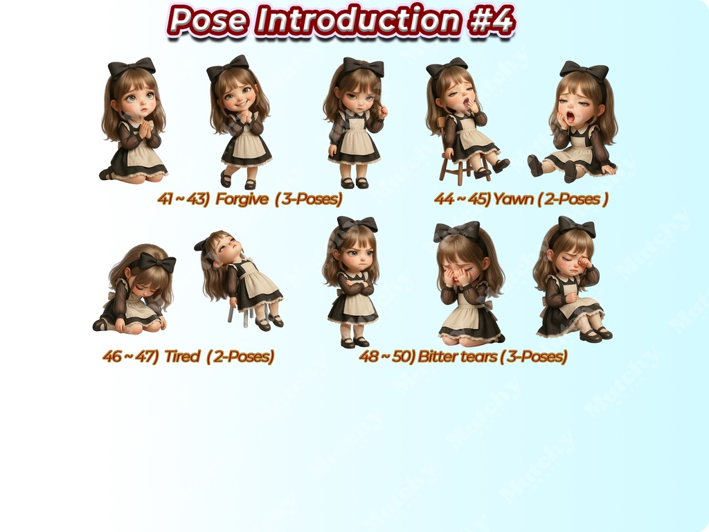 メイド少女クリップアート 50ポーズセット【4K PNG・透過背景】