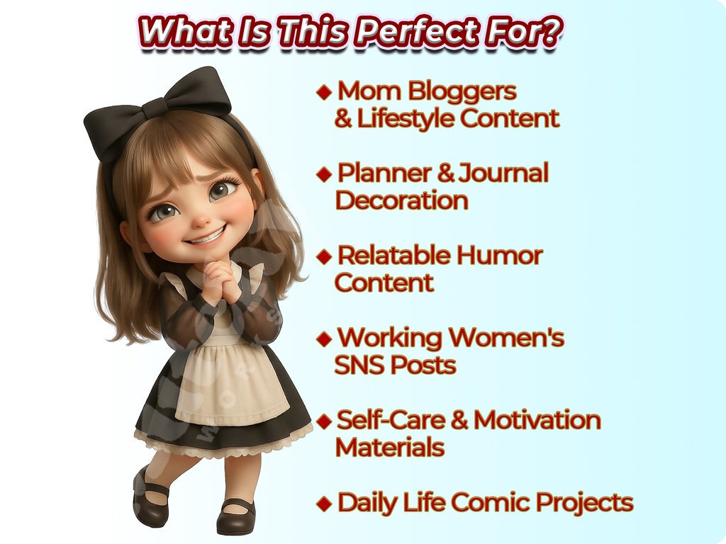 メイド少女クリップアート 50ポーズセット【4K PNG・透過背景】