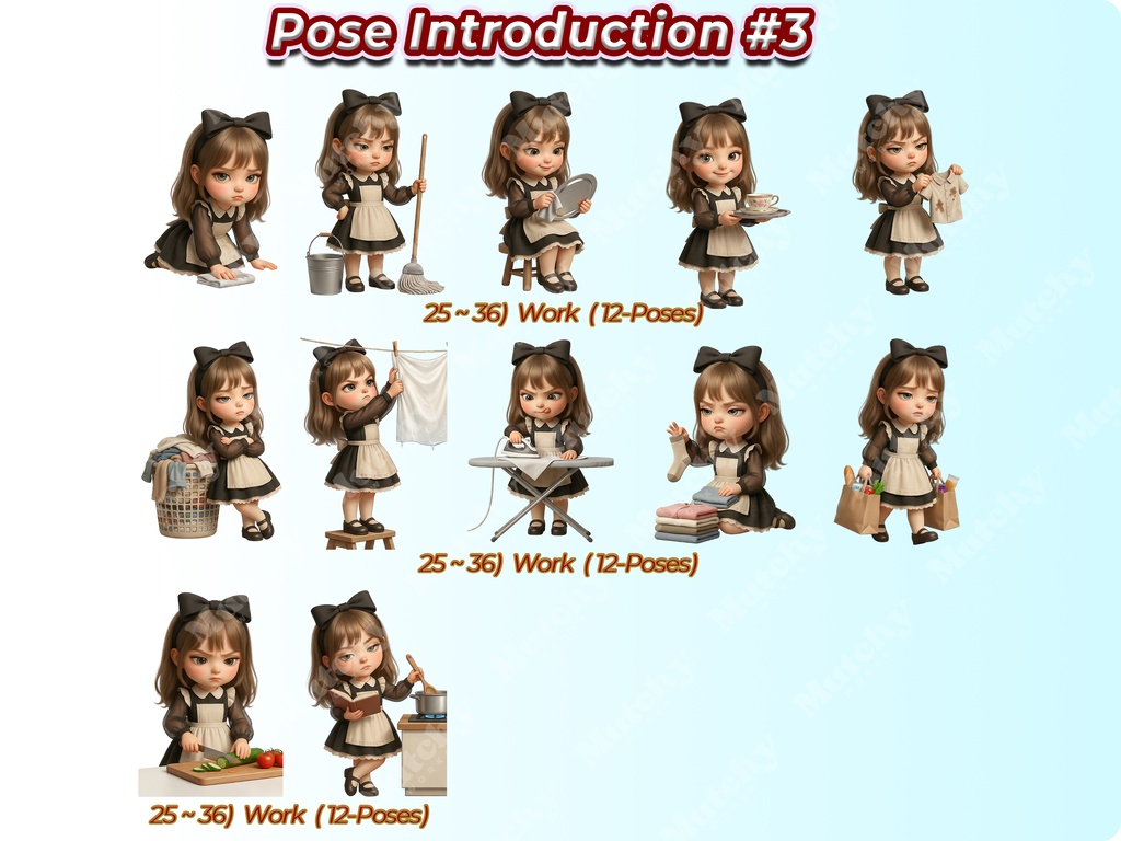 メイド少女クリップアート 50ポーズセット【4K PNG・透過背景】