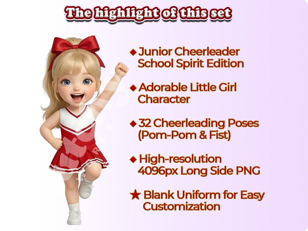 ジュニアチアガール クリップアート スクールスピリットエディション | 32枚PNG 透過背景