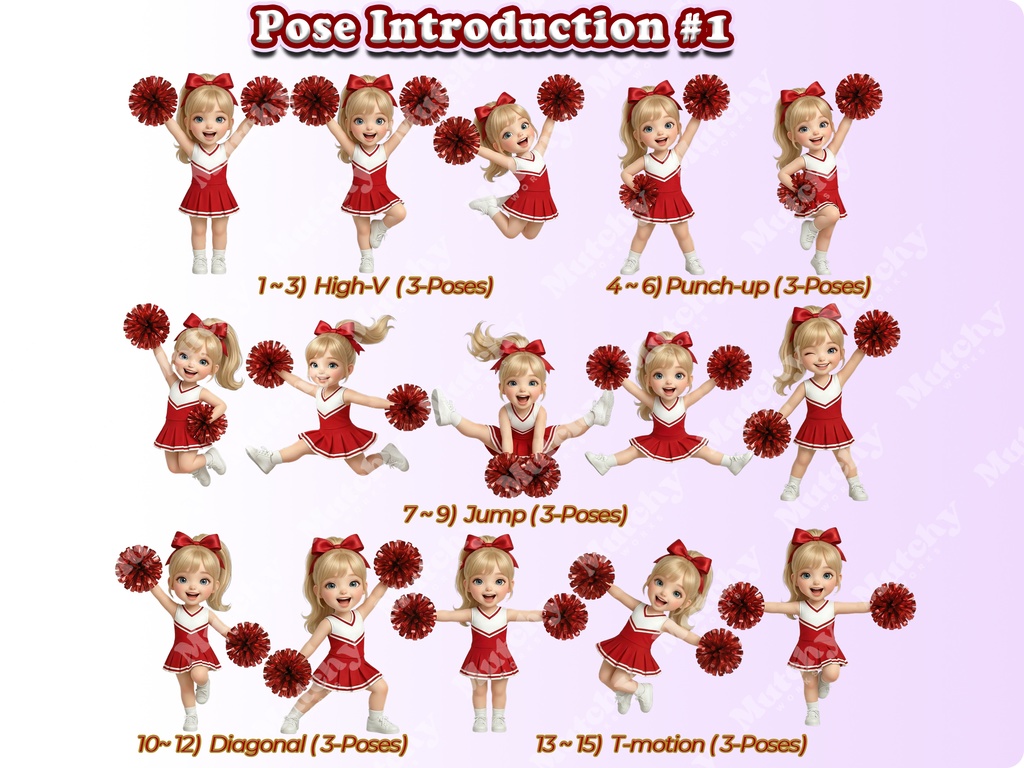 ジュニアチアガール クリップアート スクールスピリットエディション | 32枚PNG 透過背景