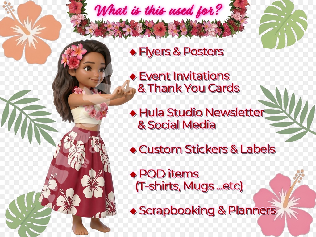 フラガール クリップアート アウアナエディション | 15枚PNG 透過背景 3Dフィギュアスタイル ハワイアンダンス