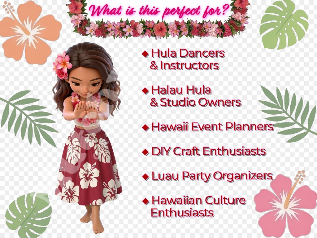 フラガール クリップアート アウアナエディション | 15枚PNG 透過背景 3Dフィギュアスタイル ハワイアンダンス