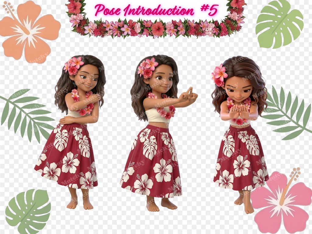 フラガール クリップアート アウアナエディション | 15枚PNG 透過背景 3Dフィギュアスタイル ハワイアンダンス