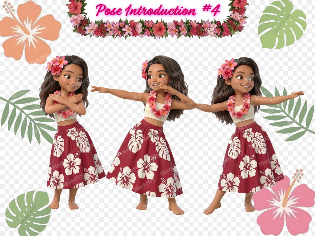 フラガール クリップアート アウアナエディション | 15枚PNG 透過背景 3Dフィギュアスタイル ハワイアンダンス