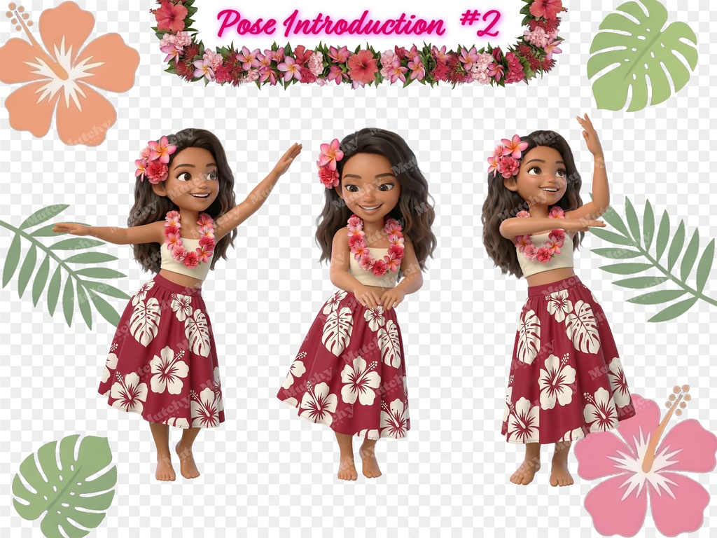 フラガール クリップアート アウアナエディション | 15枚PNG 透過背景 3Dフィギュアスタイル ハワイアンダンス
