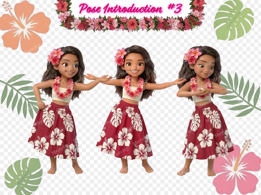 フラガール クリップアート アウアナエディション | 15枚PNG 透過背景 3Dフィギュアスタイル ハワイアンダンス
