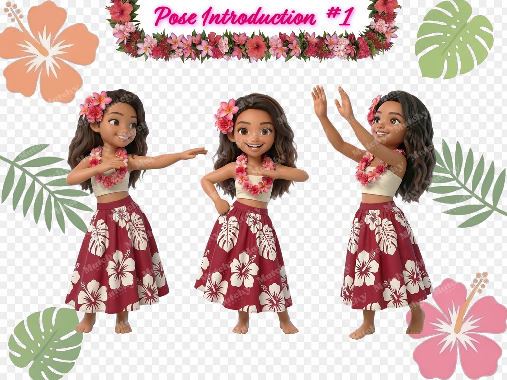 フラガール クリップアート アウアナエディション | 15枚PNG 透過背景 3Dフィギュアスタイル ハワイアンダンス