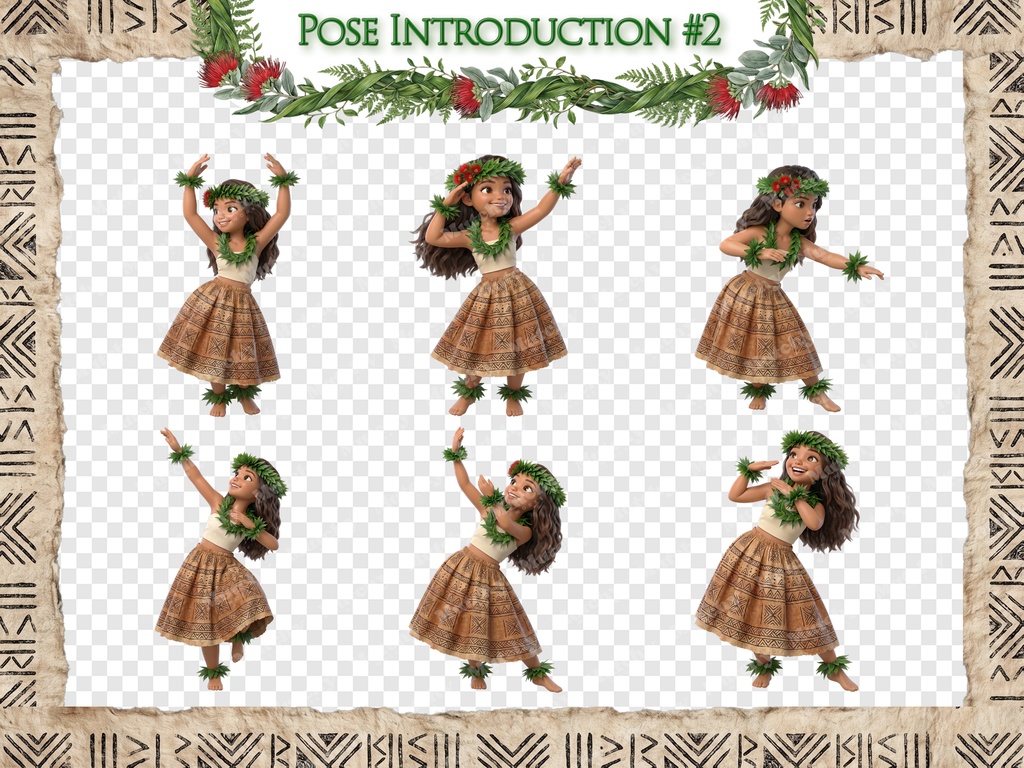 フラガール クリップアート カヒコエディション | 30枚PNG 透過背景 3Dフィギュアスタイル ハワイアンダンス