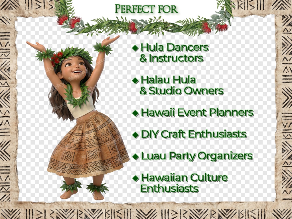 フラガール クリップアート カヒコエディション | 30枚PNG 透過背景 3Dフィギュアスタイル ハワイアンダンス
