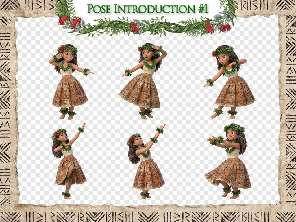 フラガール クリップアート カヒコエディション | 30枚PNG 透過背景 3Dフィギュアスタイル ハワイアンダンス