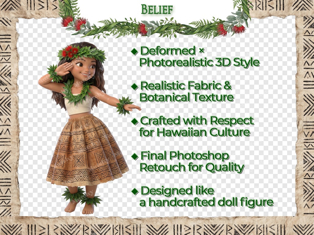 フラガール クリップアート カヒコエディション | 30枚PNG 透過背景 3Dフィギュアスタイル ハワイアンダンス