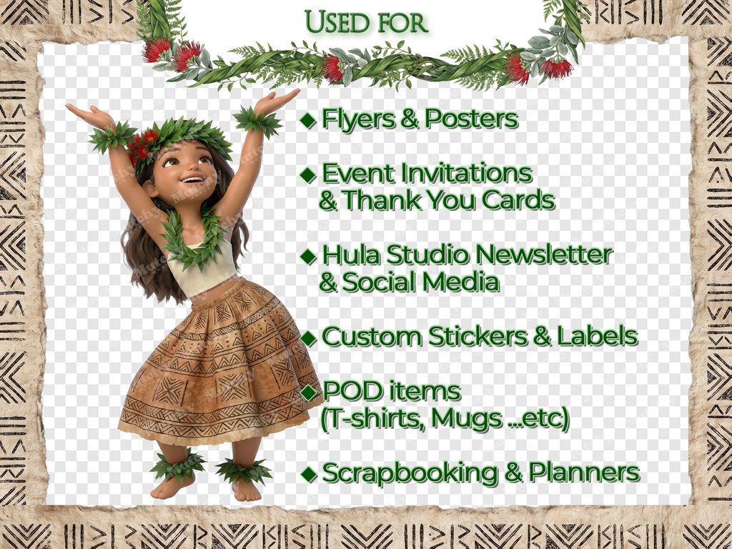 フラガール クリップアート カヒコエディション | 30枚PNG 透過背景 3Dフィギュアスタイル ハワイアンダンス
