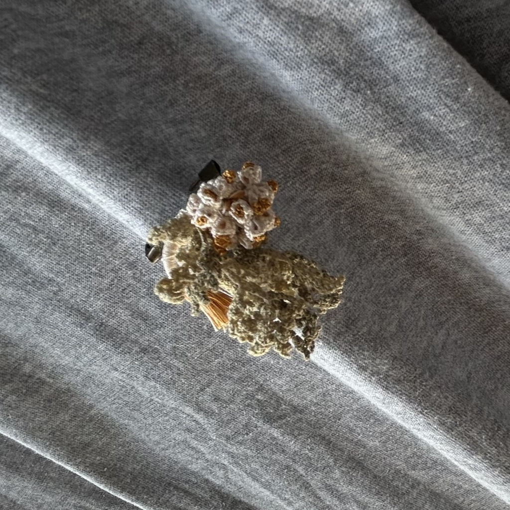 タティングレースとクロッシェレースの草花モチーフブローチ