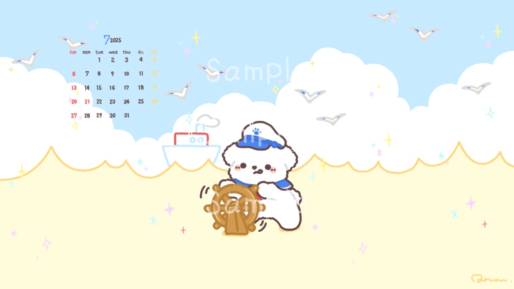 【7月壁紙】マルチーズ船長のマリンな夏 スマホ&PC用
