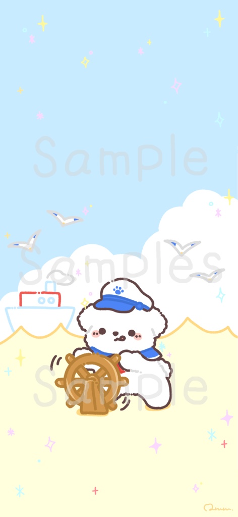 【7月壁紙】マルチーズ船長のマリンな夏 スマホ&PC用