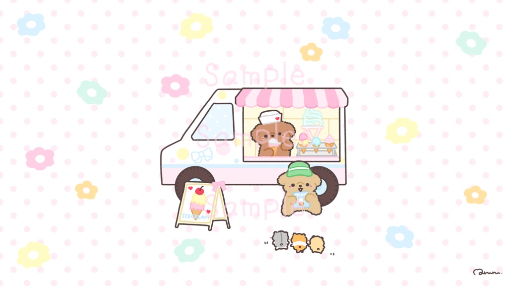 【8月壁紙】トイプーのアイス屋さん スマホ&PC