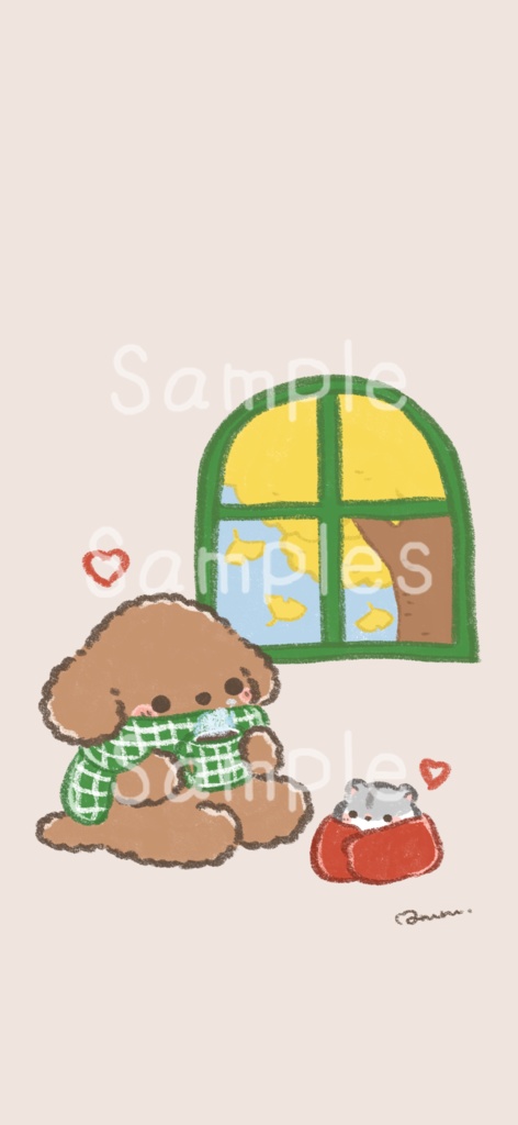 【11月壁紙】もふもふトイプーカフェタイム